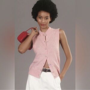 Anthropologie Pink Sleeveless Button-Front Sweater Vest